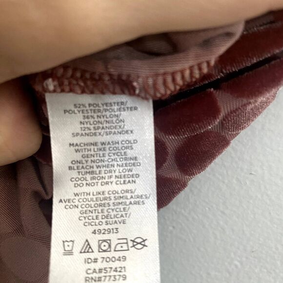 Ann Taylor | Mauve Polka Dot Velvet Top Flutter Sleeve - Picture 2 of 6